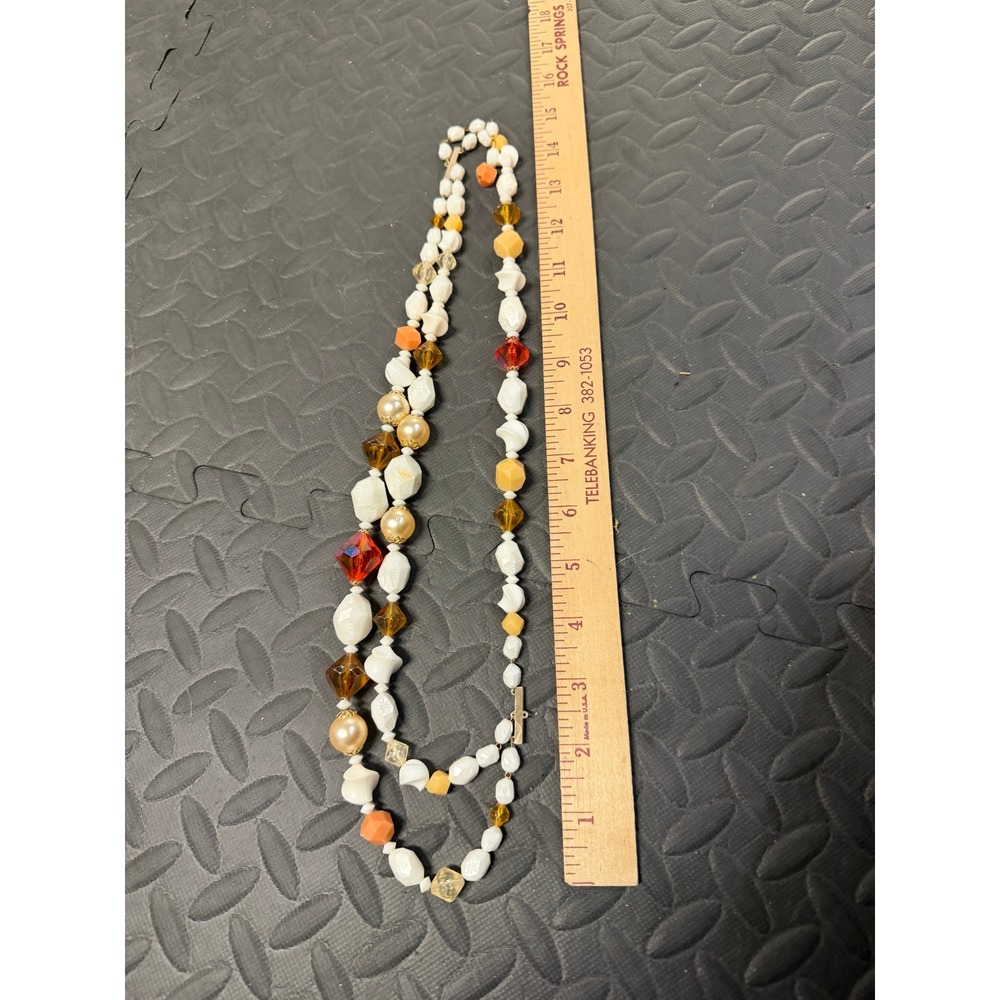 Vintage Double Strand Beaded Necklace Amber Multi Statement Chunky retro MCM